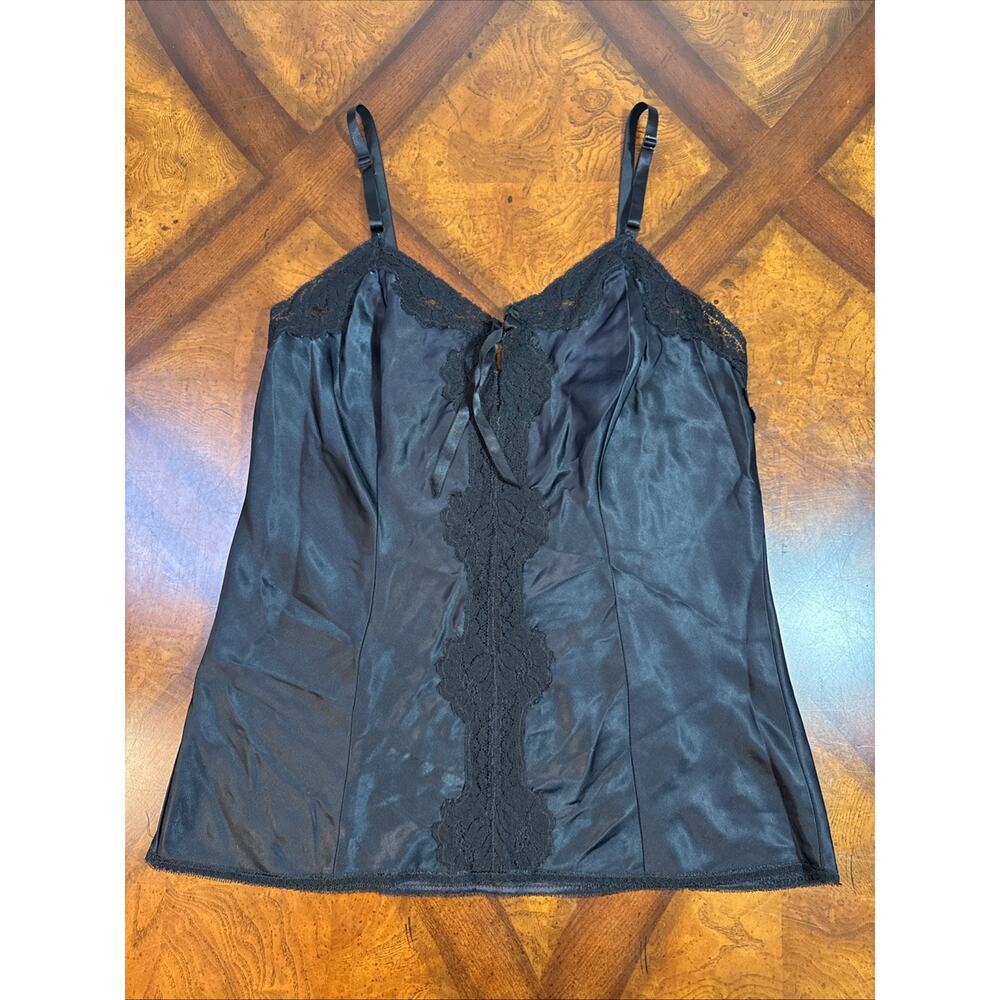 Vintage Wonder‎ Maid Pleated Cami Top Black With Tie And Lace